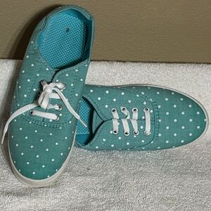 Polka Dot Canvas Sneakers - Teal with White Dots